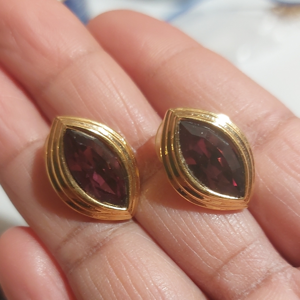 MONET Purple Marquis Cut Crystal On Gold Tone Setting Stud Earrings